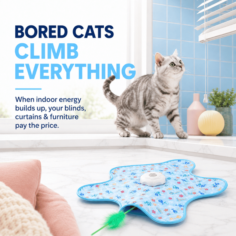 Your cat sleeps 16 hours a day. That's not contentment — it's boredom. Prowl is the daily hunt your indoor cat is missing: peek-a-boo prey that hides, darts and makes them actually work for the catch. Active body, sharp mind, settled cat.